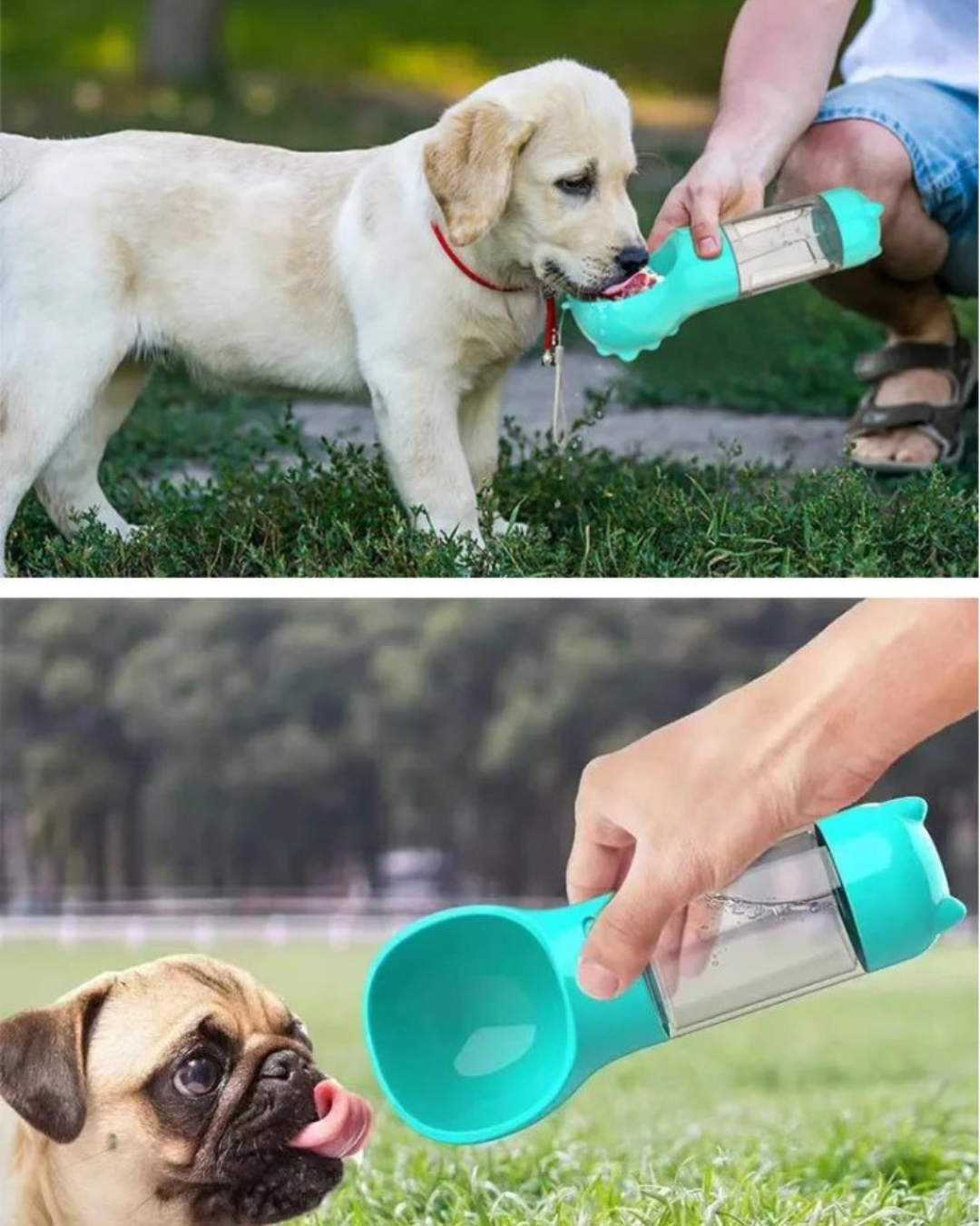 BOTELLA DE AGUA Y COMIDA PORTATIL PARA MASCOTAS - 4 en 1 multifuncional