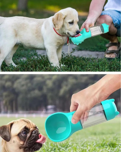BOTELLA DE AGUA Y COMIDA PORTATIL PARA MASCOTAS - 4 en 1 multifuncional