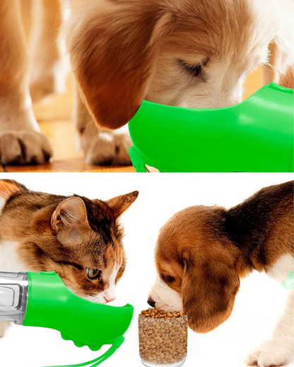BOTELLA DE AGUA Y COMIDA PORTATIL PARA MASCOTAS - 4 en 1 multifuncional